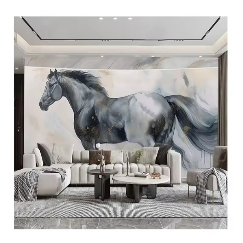Poster Mural 3D – Cheval Galopant O325 – Papier Peint Adhésif, Personnalisable