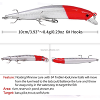 Leurre de pêche flottant Minnow 10cm 8.4g, appât artificiel dur en ABS avec action de nage réaliste pour achigan, brochet, truite, perche