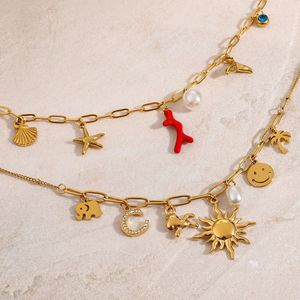 Acero inoxidable americano moda chica sol Luna y estrellas DIY colgante collar horno vacío chapado 18K colgantes - Product Image 2