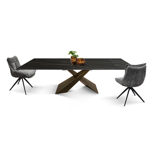 Mesa Extensible Romeo Rectangular Sahara Negra con Patas de Cerámica Bronce X para Comedor Interior - Product Image 4