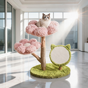 Albero per Gatti di Lusso Moderno Rosa con Fiori, <span class=keywords><strong>Tiragraffi</strong></span> in Sisal a Forma di Testa di Gatto, Pieghevole, Grande, Doppia Piattaforma, Ecologico, Durevole, Antiscivolo - Product Image 5