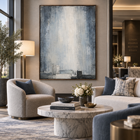 Peinture sur toile abstraite texturée bleu gris de luxe, art mural minimaliste pour la décoration du hall d'hôtel, du bureau, du salon