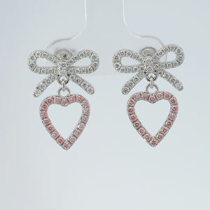 Starsgem 10k Gold Earring White Bowknot Pink Heart Lab Grown Diamond Drop Stud Earrings - Product Image 1