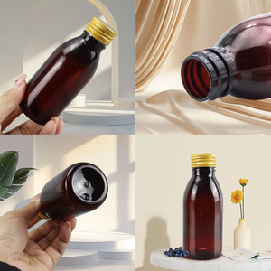 Aangepaste 4oz 120ml PET plastic lege fles voor vloeibare medicijnen, farmaceutische voorbereidingen, amberkleurige ahornhoutsiroop - Product Image 2