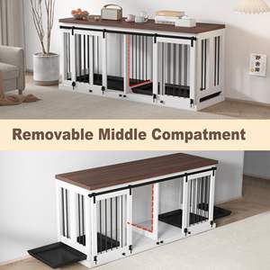 Elegante Dubbele Hondenkrat Meubels Houten Tafel Hondenkrat Met Dienblad Ruime Hondenkennel Inclusief Verwijderbare Verdeler - Product Image 6