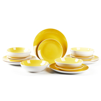 Vaisselle jaune émaillée de couleur vintage Ensembles d'assiettes en gros Comprend une assiette, un bol et des plats