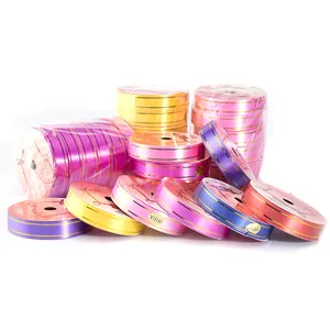 Factory Wholesale Gift Wrapping Plastic Ribbon with Gold line For Christmas Decorative