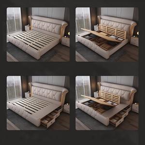 <span class=keywords><strong>Lit</strong></span> double king-size en cuir simple et tendance, mobilier <span class=keywords><strong>de</strong></span> chambre à coucher, brun clair, confortable, rembourré, avec rangement - Product Image 6