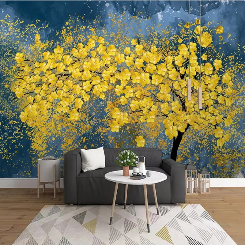 8D kertas dinding pohon uang emas latar belakang Tv kertas dinding lukisan minyak abstrak Mural ruang tamu kamar tidur penutup dinding Sofa