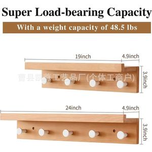 Wooden <b>wall</b>-<b>mounted</b> <b>shelf</b>, bedroom clothes rack, solid wood home coat rack, bathroom towel rack - Product Image 5