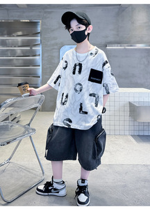 Ensembles d'été 2026 pour adolescents : T-shirt à manches courtes imprimé lettres + Short cargo <span class=keywords><strong>en</strong></span> <span class=keywords><strong>jean</strong></span> – Lot de 2 pièces pour garçons - Product Image 5