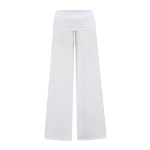 <span class=keywords><strong>Pantaloni</strong></span> Larghi da <span class=keywords><strong>Donna</strong></span> alla Moda in <span class=keywords><strong>Viscosa</strong></span>/Cotone Tinta Unita <span class=keywords><strong>con</strong></span> Vita Alta Elasticizzata Vestibilità Comoda Casual - Product Image 4