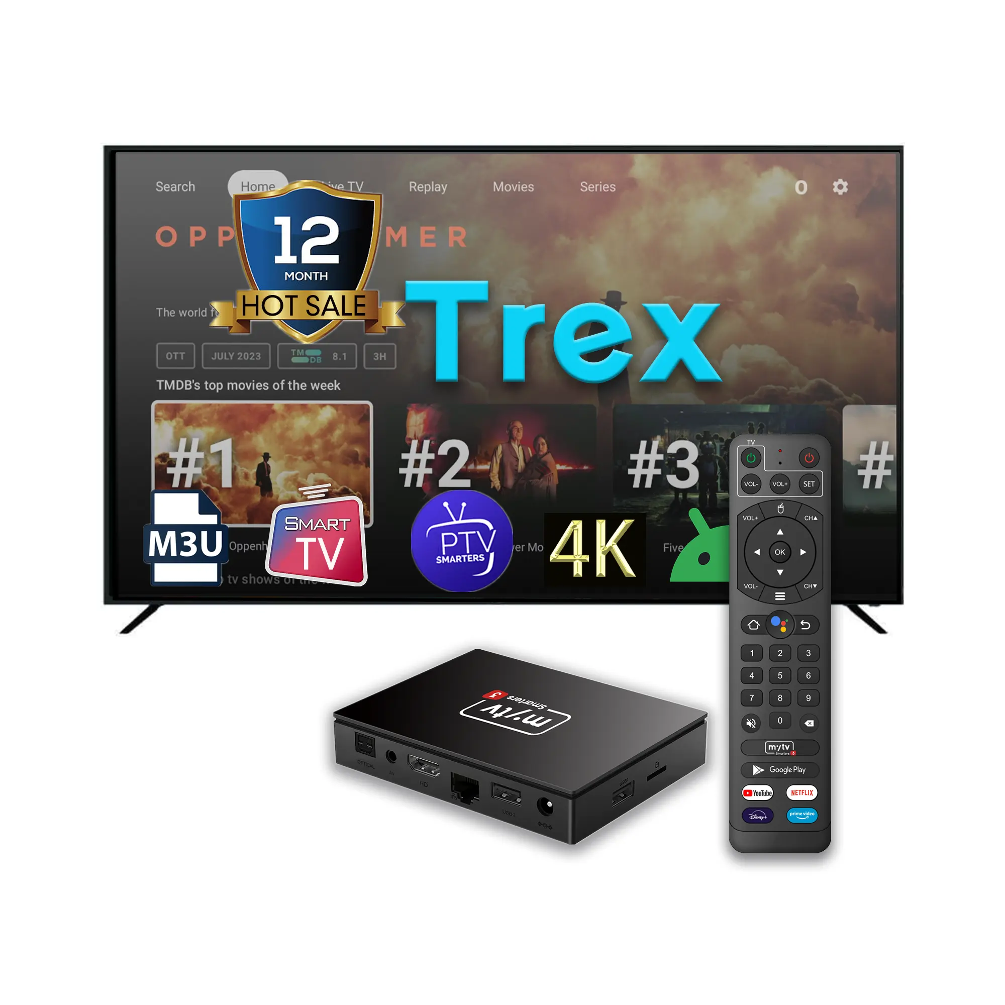 Trex Gratis Test 4K Wereldwijde Reseller Panel Streaming Mediaspeler Ott 4K Met Iptv Middleware Mytv Smarters3 Mediaspeler