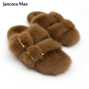 Pantofole di pelliccia da donna di lusso calde invernali personalizzate di moda all'ingrosso diapositive di vera pelliccia di <span class=keywords><strong>visone</strong></span> per le donne - Product Image 4