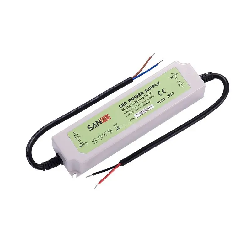 Led Driver 12v 24v AC ke DC 75W beralih pasokan plastik Ip67 luar ruangan tahan hujan tahan air ramping Strip light Power Supply