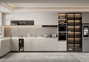 Armoires de cuisine en forme de L modernes et personnalisables avec finition laquée, dosseret en verre haut et design cannelé, structure en acier inoxydable, usage domestique - Product Image 2