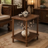 Table à 2 niveaux avec plateau en MDF et pieds en bois massif, style minimaliste de luxe léger, petite table rectangulaire pour canapé, table d'appoint, table de chevet pour salon