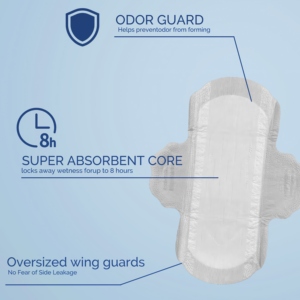 Serviette hygiénique féminine de nuit personnalisée en coton avec <span class=keywords><strong>film</strong></span> PE, super absorbante et protection anti-fuites à ailettes - Product Image 5