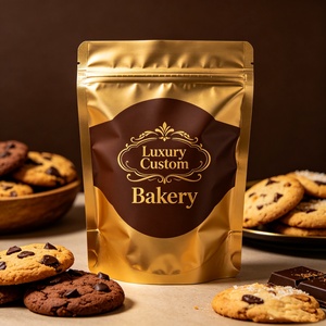 Pochette à fermeture éclair personnalisée de luxe avec logo estampé à chaud or, pour chocolats, biscuits, pâtisseries, emballage alimentaire professionnel - Product Image 3