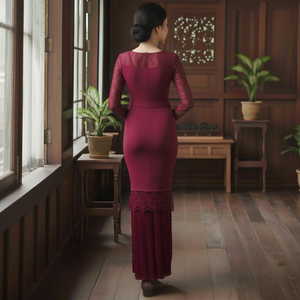 Robe de soirée vintage modeste Kebaya en fibre de polyester écologique avec embellissement en dentelle, sans repassage, en crêpe Cey floral, tendance Raya 2025 - Product Image 4