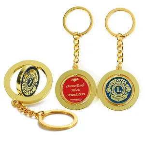 狮子俱乐部纪念品钥匙圈批发3D反向旋转金属钥匙扣旋转器镀金软搪瓷钥匙扣带标志
