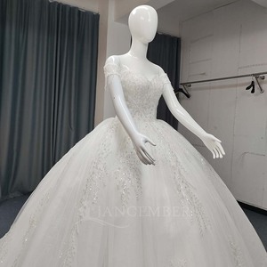 Robes de mariée princesse en dentelle Lsany206, robes de mariée à bretelles fines avec appliques et plis, robes de mariée de bal Jancember - Product Image 6