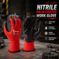 Gants de travail robustes anti-abrasion SNELL EN388 4121 avec paume en nitrile, doublure en polyester rouge, gants de sécurité durables pour le travail en entrepôt