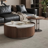 Table basse contemporaine en marbre avec structure en bois massif, style nordique, meubles de salon