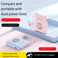 Batterie externe portable mini mignonne de dessin animé avec double câble intégré, 5000mAh/10000mAh, chargeur de téléphone de voyage avec lumière LED, vente chaude