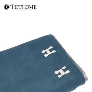 Tiff Home New Product Explosion 240*70cm Organic Blue Suede Fabric Letter H Bed Throw Blanket