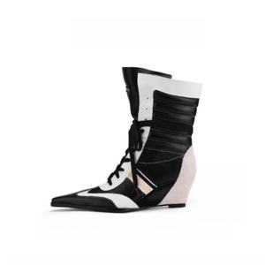 Style de grange rétro pour femmes en peau de vache pour bottes bottes de boxe de style sportif bottes courtes talon incliné couleur assortie cheville à la mode - Product Image 5