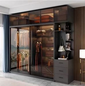 Роскошные шкафы на заказ, деревянная мебель, Современная серая дверная стеклянная дверь, гардеробные шкафы с письменным столом - Product Image 5