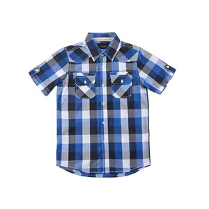 China Different kinds of short sleeve plaid boys summer clothes shirt