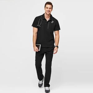 Ensembles d'uniformes médicaux élégants grande taille pour infirmières et professionnels de la santé, en spandex, avec col rabattable et fermeture boutonnée, pour clubs vétérinaires et spas - Product Image 2