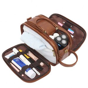 Bolsa de Maquillaje Portátil de Fábrica BSCI, Bolsa de Almacenamiento Multifuncional para Hombre, Bolsa de Aseo Impermeable de PU Retro de Gran Capacidad - Product Image 1