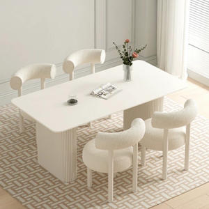 Set Tavolo da Pranzo di Lusso Moderno Rettangolare da 4, 6 e 8 Posti con Piano in Ardesia e Legno Massello Bianco per Arredamento Sala da Pranzo - Product Image 1
