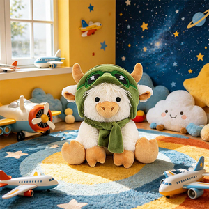 ตุ๊กตาวัวไฮแลนด์สีขาวขนาด 8 นิ้ว คุณภาพสูง พร้อมหมวกนักบินถอดได้ น่ารัก นุ่มนิ่ม ของขวัญวันเกิดสำหรับเด็กชายและเด็กหญิง - Product Image 2