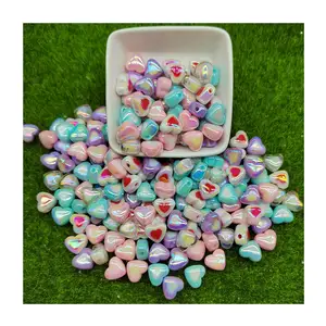 Hot Popular 100Pcs Acrylic Colorful Painted Love Heart Loose Spacer Beads For Bracelet Necklace Jewelry Making Handcraft DIY