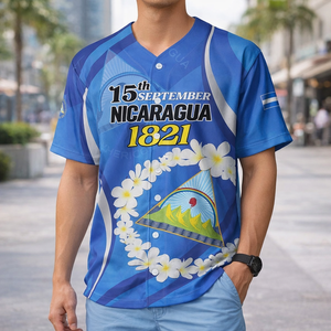 Camiseta de Béisbol Personalizada del Día de la Independencia de <span class=keywords><strong>Nicaragua</strong></span> 1821, con Estampado Floral de Plumeria y la Bandera de <span class=keywords><strong>Nicaragua</strong></span>, Manga Corta, Informal - Product Image 1