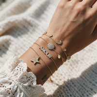 Bracelet en acier inoxydable plaqué or 18 carats avec étoile, lune et zircon cubique pour femme, chaîne délicate avec lettre AMOUR, vente en gros OEM
