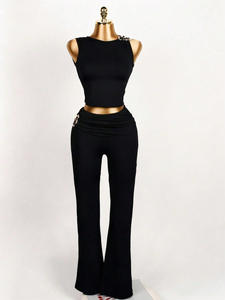 Conjunto de Verano para Mujer Viviblook Z304ST03, Top sin Mangas y Pantalones Acampanados, Conjunto Casual de Dos Piezas, Talla Grande - Product Image 3