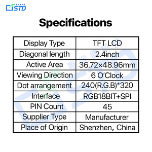 STD 2.4 inç 240x320 TN RGB18BIT+SPI TFT LCD Ekran Endüstriyel Sınıf HMI Çözümleri Yüksek Özelleştirme Kalite Güvencesi - Product Image 4