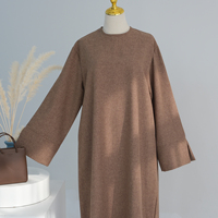 Robes pour Femmes Loriya Vêtements Islamiques XXL Abaya Femme Robe Musulmane Décontractée Couleur Unie avec Fente Manches Longues et Poches Latérales
