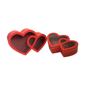 Boîte cadeau en forme de double cœur avec fenêtre transparente, boîte d'emballage pour roses de la Saint-Valentin, boîte cadeau de mariage avec logo personnalisé - Product Image 4