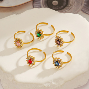 Fashion <b>Rings</b> Gold Plated <b>Open</b> Design Flower Shape Colorful Zircon Inlay Unisex Jewelry Gift - Product Image 3