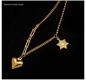 2025 temperamento de moda collar de estrella de cinco puntas colgante de corazón de melocotón collar de acero de titanio - Product Image 3