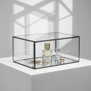 Wholesale Large Glass Box with <b>Black</b> Metal Frame for Perfume and Cosmetics Storage and Organization - Product Image 1