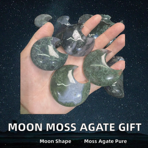 Cristal de Poder Natural para Meditación Espiritual, Ágata Acuática, Ágata de Musgo, Tallado en Forma de Luna, Decoración de Moda, Regalo - Product Image 2