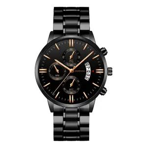 Relógio masculino de aço inoxidável, relógio de pulso luxuoso e da moda, com seu próprio logotipo