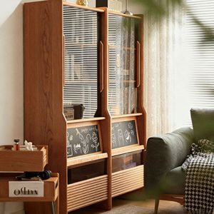 Zeyang Nordic <b>Solid</b> <b>Wood</b> <b>Bookcase</b> Cherry <b>Wood</b> Glass Doors Storage Cabinet Freestanding Bookshelf With Adjustable Partitions - Product Image 1